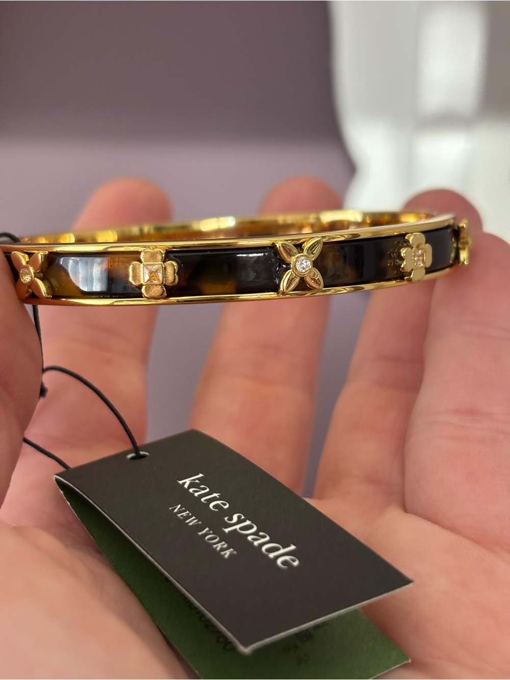 kate spade Black and Gold Floral Accent Enamel Bangle